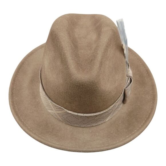 MEN'S MONTIQUE BROWN WOOL FELT HAT WITH MATCHING GROSGRAIN RIBBON FEDORA. H2480. - Picture 5 of 8